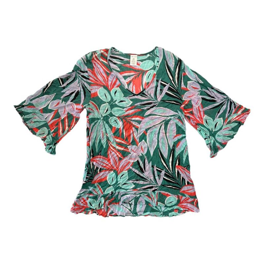 Zesty Trop - Anne Cole Women's Flounce Slightly Sheer V Neck Tunic Swimsuit Cove